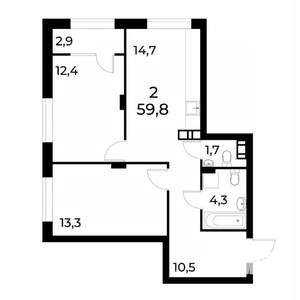 2-к квартира, вторичка, 59м2, 3/19 этаж