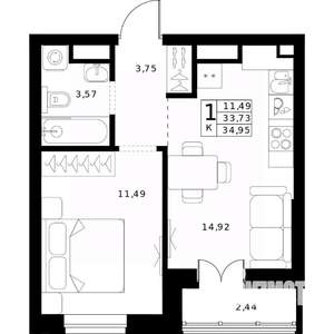 1-к квартира, вторичка, 35м2, 13/24 этаж