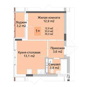 1-к квартира, строящийся дом, 35м2, 10/10 этаж