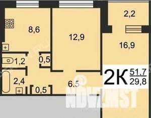 2-к квартира, вторичка, 50м2, 4/9 этаж