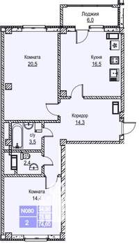 2-к квартира, вторичка, 75м2, 9/12 этаж