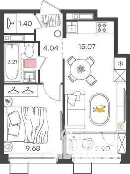1-к квартира, вторичка, 36м2, 5/17 этаж