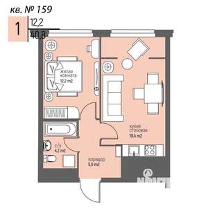 1-к квартира, вторичка, 41м2, 15/25 этаж
