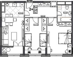 2-к квартира, вторичка, 76м2, 8/24 этаж