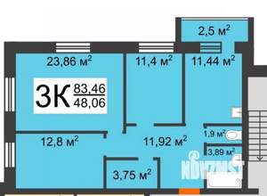 3-к квартира, вторичка, 85м2, 4/11 этаж
