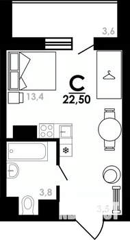 Студия квартира, вторичка, 23м2, 5/25 этаж