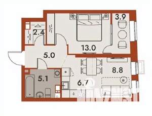 2-к квартира, вторичка, 45м2, 15/25 этаж