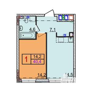 1-к квартира, вторичка, 40м2, 2/18 этаж