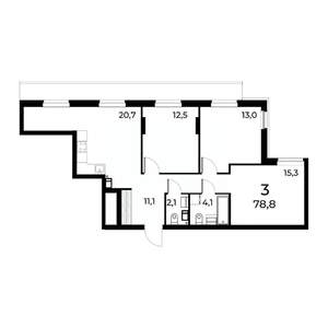 3-к квартира, вторичка, 79м2, 3/15 этаж