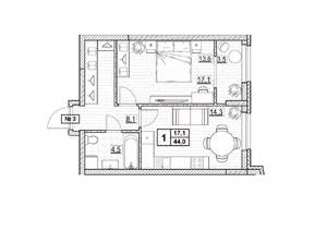 1-к квартира, вторичка, 44м2, 2/24 этаж