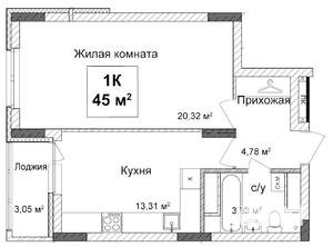 1-к квартира, строящийся дом, 45м2, 11/17 этаж