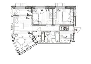 2-к квартира, вторичка, 62м2, 23/24 этаж