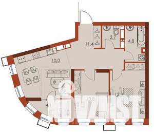 3-к квартира, строящийся дом, 62м2, 19/25 этаж