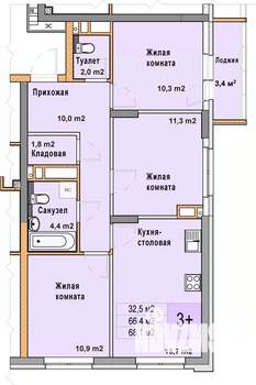 3-к квартира, вторичка, 68м2, 5/25 этаж