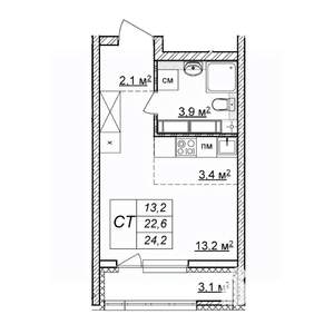 Студия квартира, строящийся дом, 24м2, 21/25 этаж