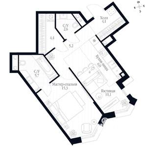2-к квартира, вторичка, 53м2, 12/20 этаж