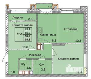2-к квартира, вторичка, 57м2, 13/18 этаж