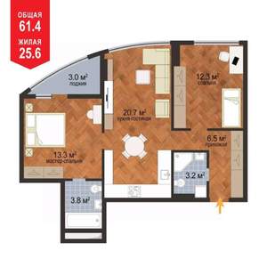 2-к квартира, вторичка, 63м2, 7/17 этаж