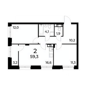 2-к квартира, вторичка, 59м2, 19/20 этаж