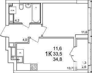 1-к квартира, вторичка, 35м2, 25/25 этаж