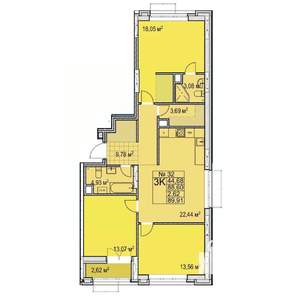 3-к квартира, строящийся дом, 90м2, 7/17 этаж