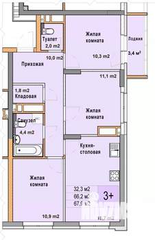 3-к квартира, вторичка, 68м2, 18/25 этаж
