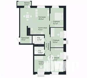 4-к квартира, строящийся дом, 110м2, 2/9 этаж