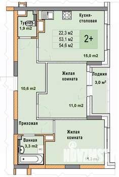 2-к квартира, вторичка, 55м2, 9/25 этаж