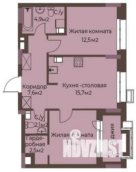 2-к квартира, вторичка, 59м2, 3/12 этаж