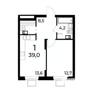 1-к квартира, вторичка, 39м2, 6/15 этаж