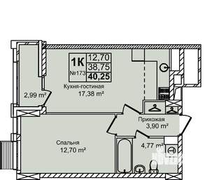 1-к квартира, вторичка, 40м2, 3/12 этаж