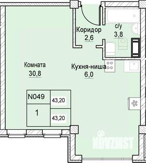 1-к квартира, вторичка, 43м2, 2/12 этаж