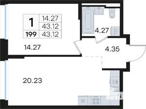 1-к квартира, вторичка, 43м2, 3/13 этаж