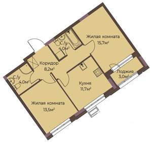 2-к квартира, вторичка, 59м2, 2/12 этаж