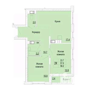 2-к квартира, вторичка, 58м2, 18/25 этаж