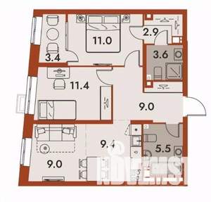 3-к квартира, строящийся дом, 65м2, 10/25 этаж