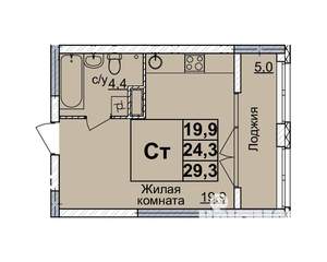 Студия квартира, вторичка, 28м2, 9/20 этаж