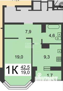 1-к квартира, вторичка, 43м2, 5/17 этаж