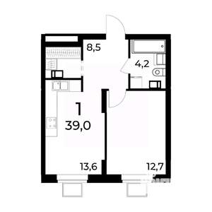 1-к квартира, вторичка, 39м2, 3/15 этаж