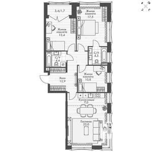 4-к квартира, вторичка, 94м2, 3/16 этаж