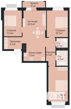 3-к квартира, вторичка, 89м2, 6/9 этаж