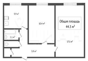 2-к квартира, вторичка, 46м2, 1/5 этаж