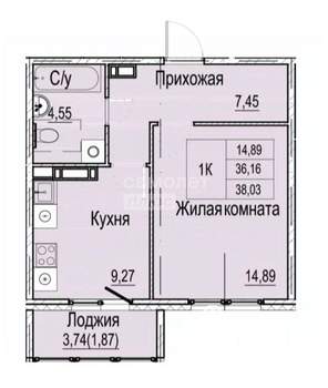 1-к квартира, вторичка, 38м2, 7/9 этаж