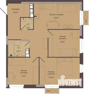3-к квартира, строящийся дом, 74м2, 5/8 этаж