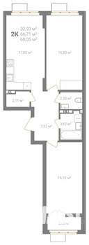 2-к квартира, вторичка, 68м2, 3/18 этаж