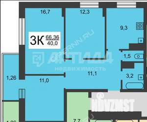 3-к квартира, вторичка, 66м2, 15/19 этаж