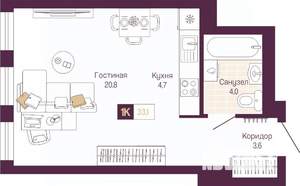 Студия квартира, вторичка, 33м2, 11/12 этаж