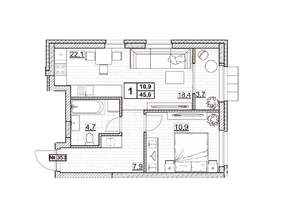 1-к квартира, вторичка, 46м2, 19/24 этаж