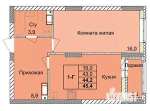 1-к квартира, вторичка, 44м2, 14/18 этаж