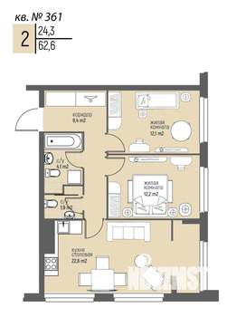 2-к квартира, вторичка, 63м2, 13/20 этаж
